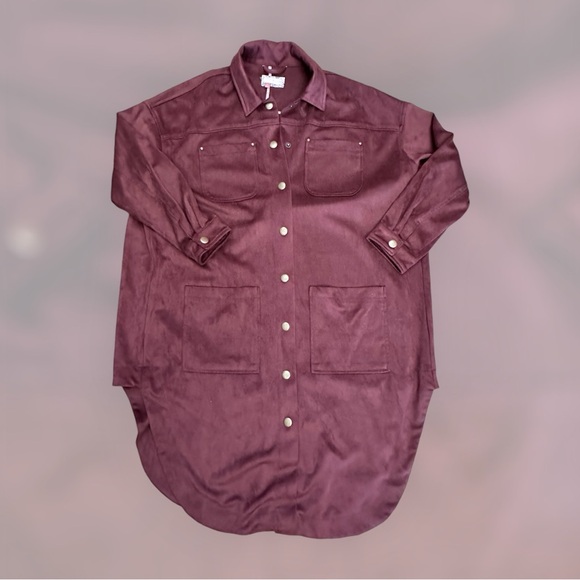 Oversized a Anthropology Pilot sz SM duster in rose faux suede soft cozy snaps - Picture 5 of 7